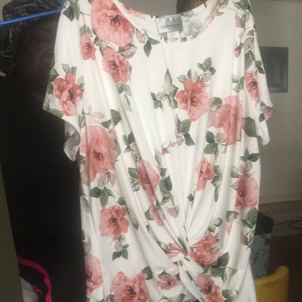 Floral top and matching olive green pants